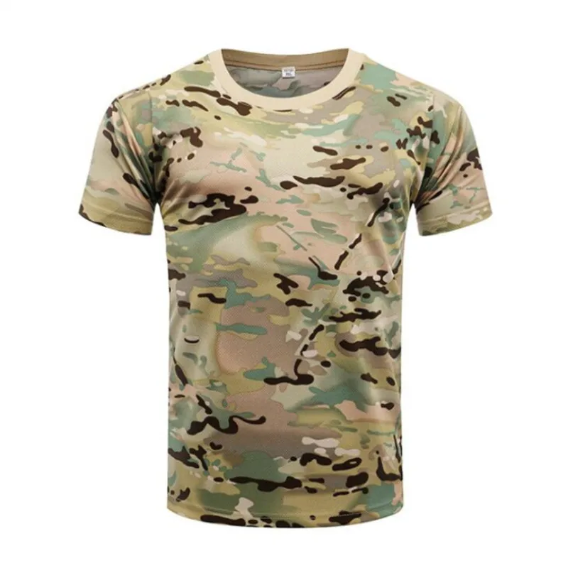 Мужская камуфляжная быстросохнущая дышащая футболка, армейская тактическая футболка, Мужская компрессионная рубашка для фитнеса, летняя облегающая футболка