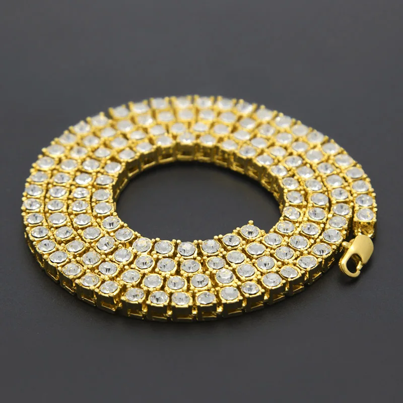 

Hip Hop Iced Out Chains Men's 1 Row Bling Bling Rhinestone Tennis Necklaces For Male Luxury Brand Gold color Rapper Jewelry