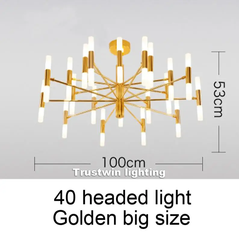 Европейский простой подвесной светильник с трубкой, подвесной светильник, светодиодный подвесной светильник, современный фойе, гостиная, прихожая светодиодный подвесной светильник - Цвет корпуса: Golden 40 head big