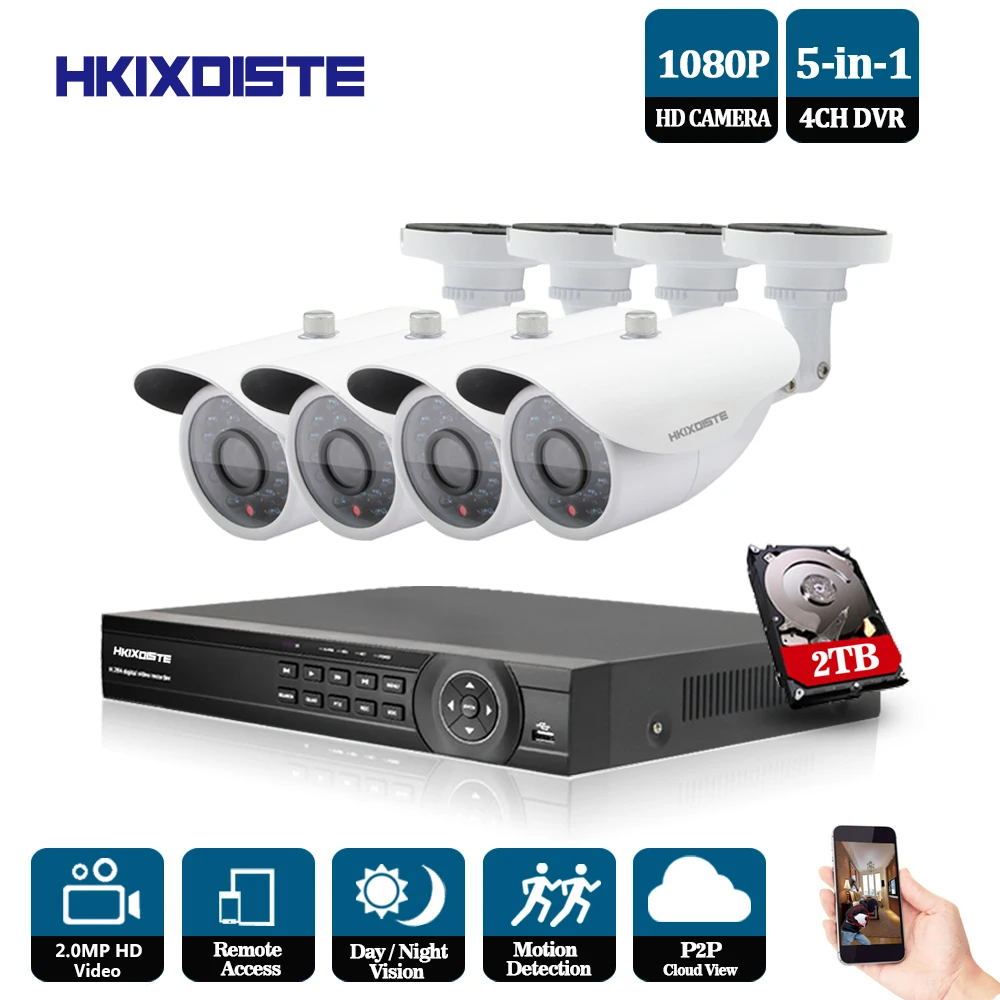 1080N HDMI DVR 2MP 1080P HD Outdoor Home Security Camera System 4CH