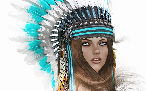 Girl Hair Face Eyes Feathers Indian Ornament Hat Background Home