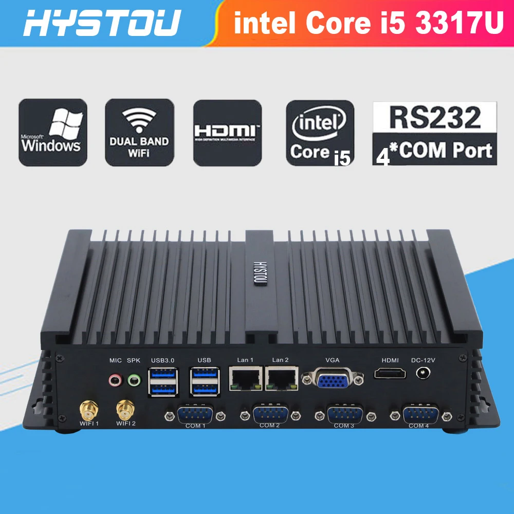 2 LAN Мини ПК Windows 10 XP безвентиляторный промышленный компьютер Intel Core i5 3317U Celeron 1037U с 4