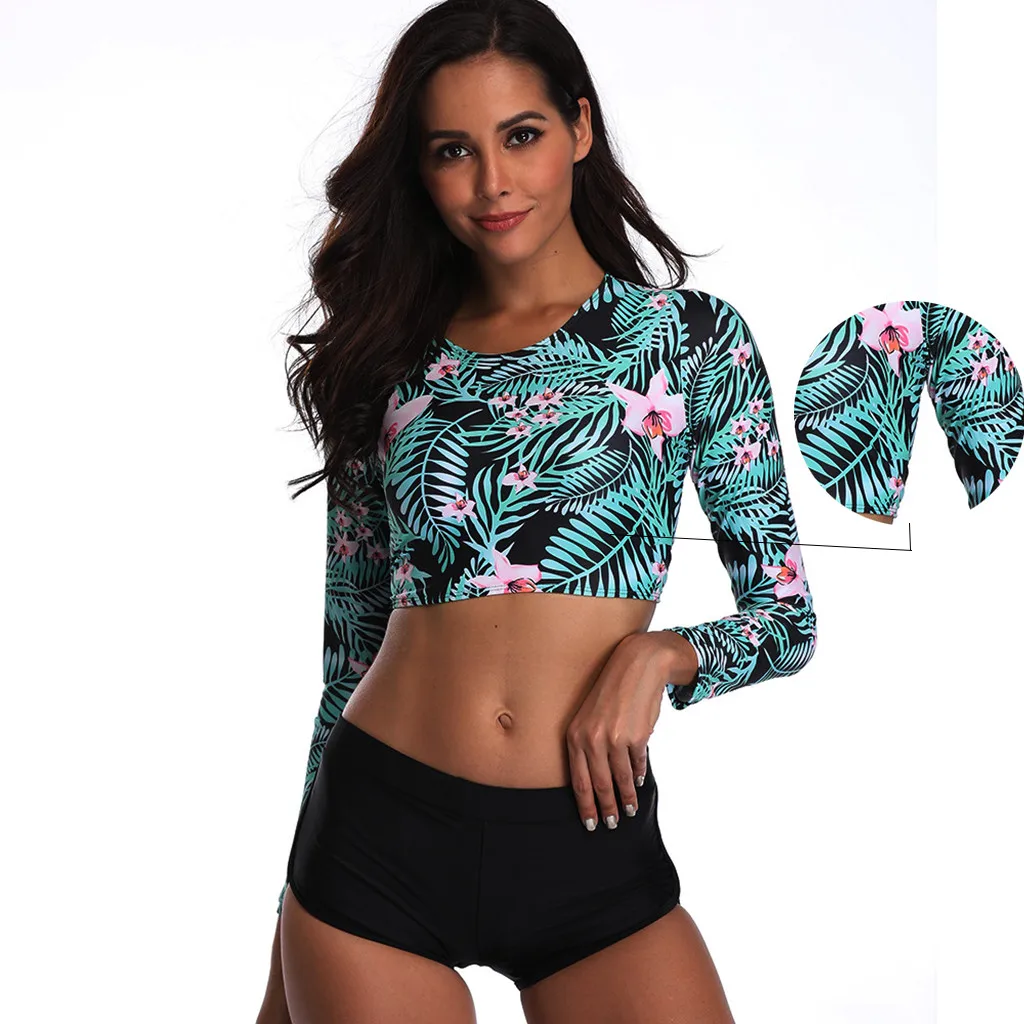 

Women Long Sleeve Rash guards Crop Top+Shorts Set Surfing Swimsuit Bathing Suit Women's surfing suit Fashion New A3049