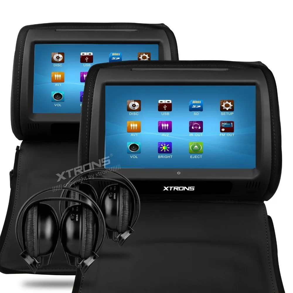 Discount 2x9" Black Color Touch Screen Car Headrest DVD Headrest Car Monitor with 2 IR Headphones & 8 Bits & 32 Bits Games 3