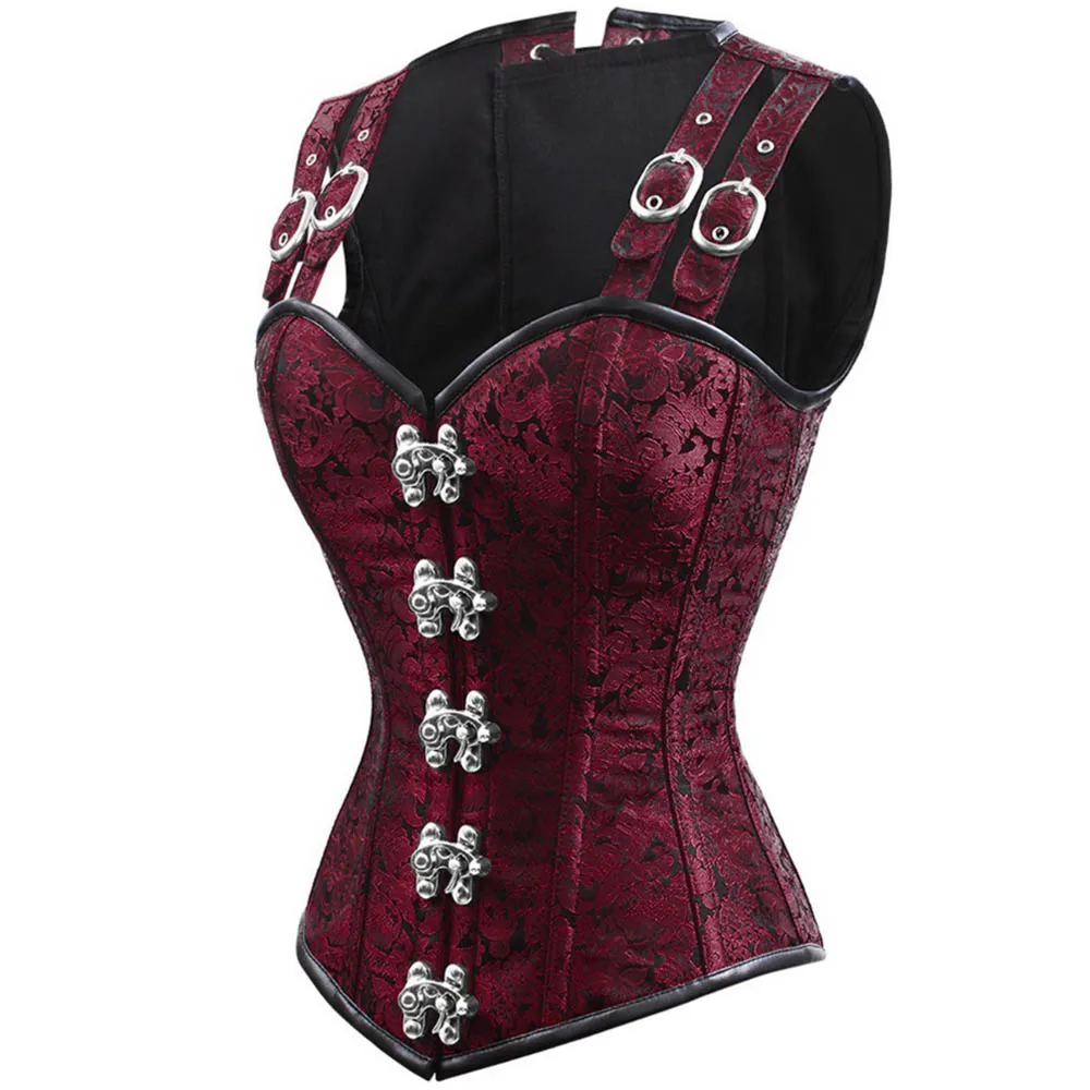Steampunk-Corsets-And-Bustiers-Red-Brocade-Sexy-Cupless-Vest-Corset-Slimming-Gothic-Waist-Corsage-Corselet-Steel