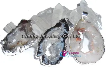 

YA0047 Natural Geode Agat Druzy Slice Plated Silver color Pendant 35-45mm