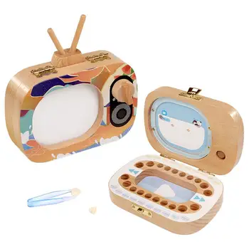 

New Baby Tooth Keepsake Box Wooden Teeth Box TV Shaped Tooth Keepsake Box Teeth Storage Keepsakes Announcements Collecting Gift