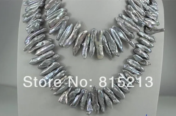 

ddh001225 Beautiful gray keshi reborn pearl long necklace 34INCH