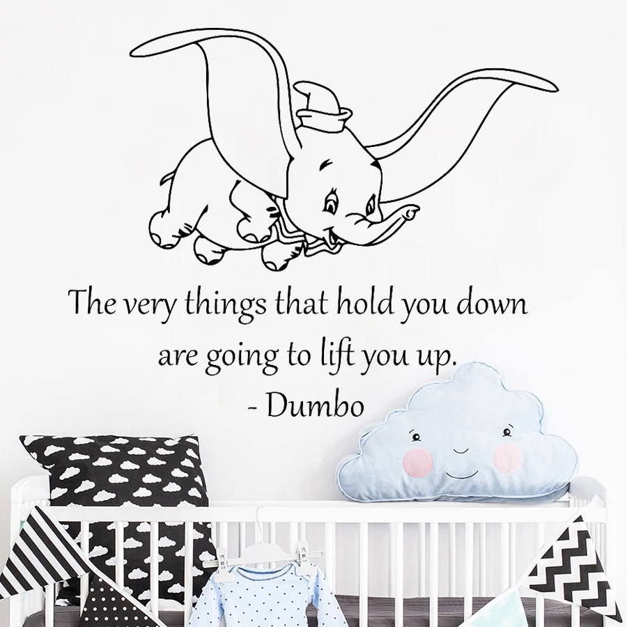 

Dumbo Baby Nursery Wall Stickers Elephant Quotes for Baby Room Removable Vinyl Decal Mural adesivo de parede Cute Animal D431