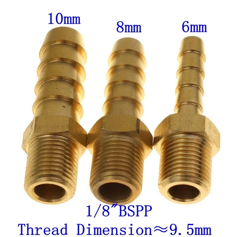 10 Brass 90 Degree Male 1/8" BSP x 6mm Barb Hose Tail Fitting Fuel Water Gas 