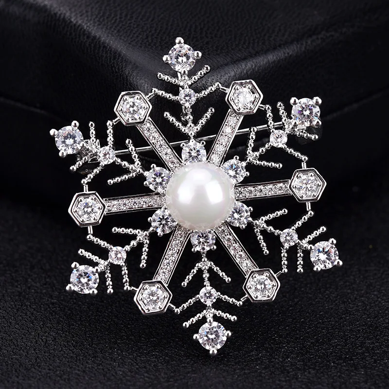 Luxury Cubic Zirconia Crystal Snowflake Pins and Brooches for Women