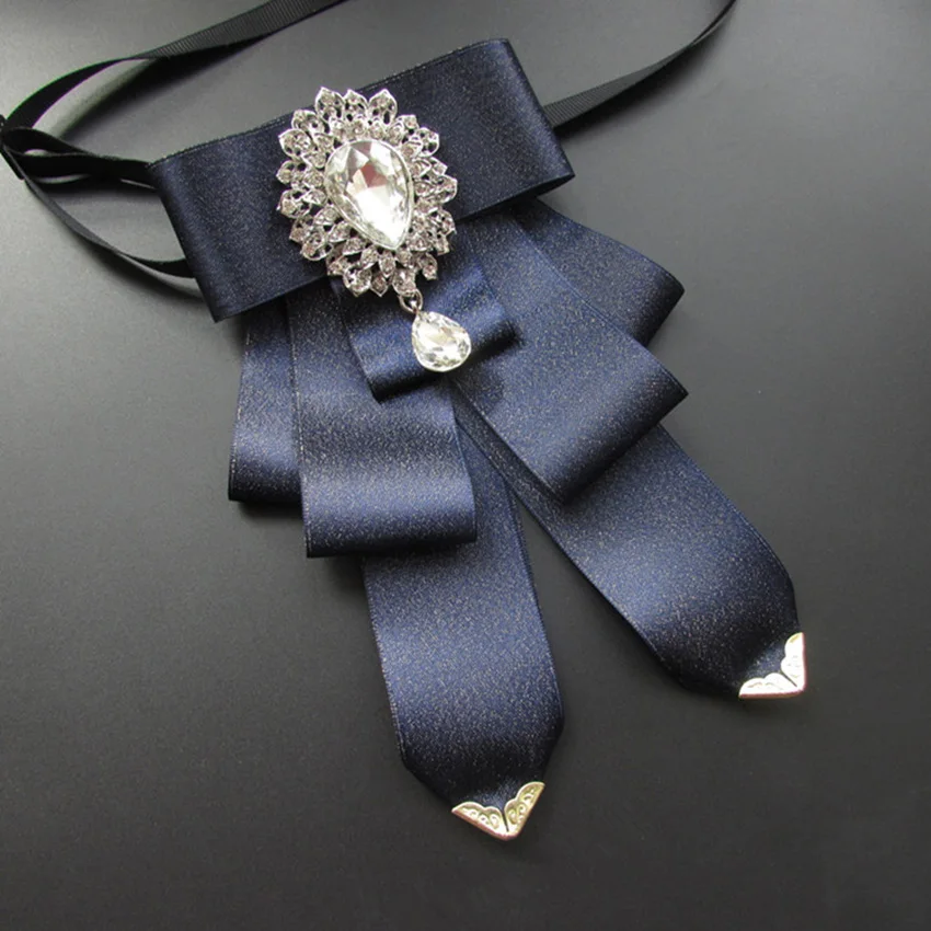 

European Men Bow Tie groom's Clothing Accessories Tie's for men Solid Color Shirt Neck Tie Bowknot diamond decor wedding gift