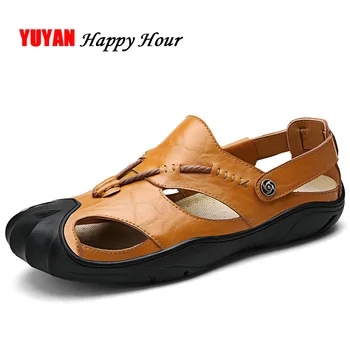 

New 2019 Sandals Men Genuine Leather Summer Shoes Soft Comfortable Cowhide Men's Sandals Male Brand Footwear K200