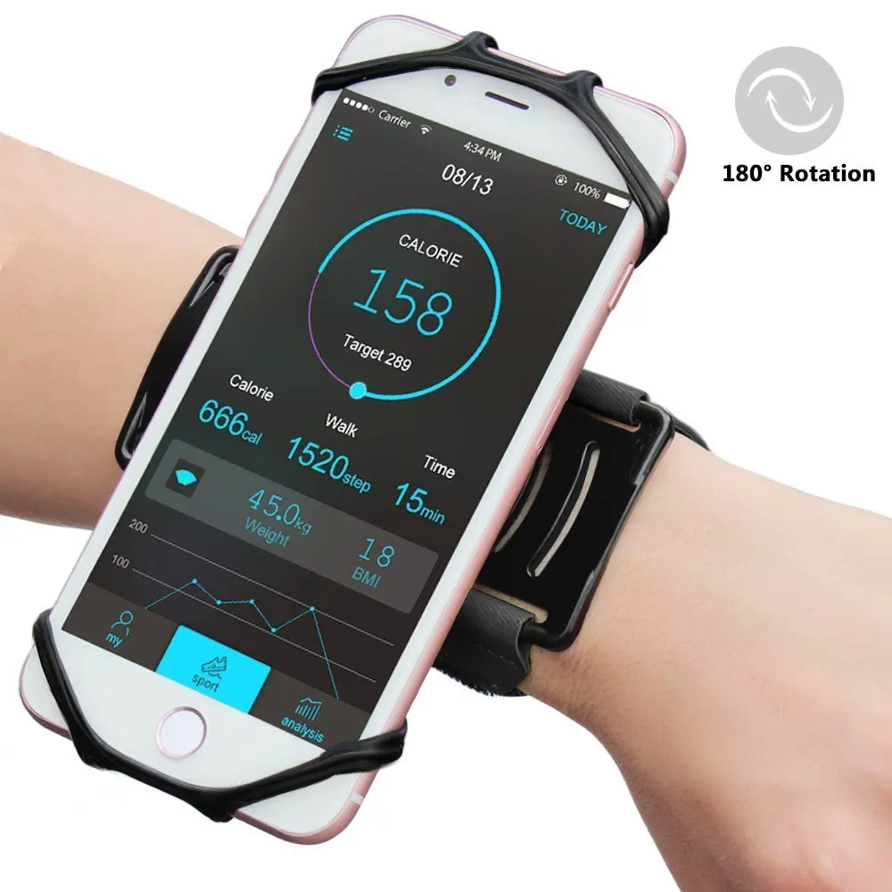 WRUMAVA 180 degree Rotatable Phone Holder Forearm Armband Ideal for Jogging Running Cycling Gym for iPhone Samsung smart phone