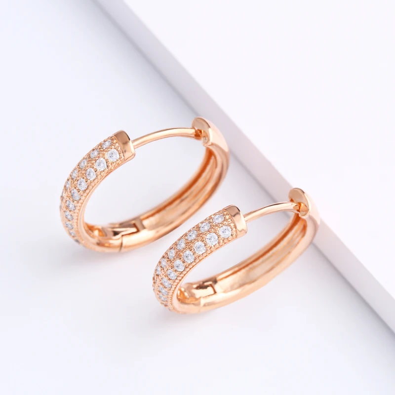 

OCESRIO Luxury Zircon Inlaid Ear Hoop Earrings Women Piercing Round 585 Rose Gold Circle Hoop Earrings For Girls Jewelry ers-n38