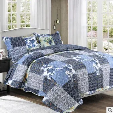 Bohemia Style Handmade Patchwork Quilt Set 3PCS Bedding Washed Cotton Quilts Quilted Bedspread Cover with Pillowcase