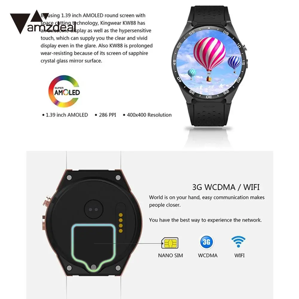

Fashion GPS WIFI 3G Watch Phone Support Nano SIM Card Pedometer Stopwatch IPS OLED Screen MTK6580 Android 5.1