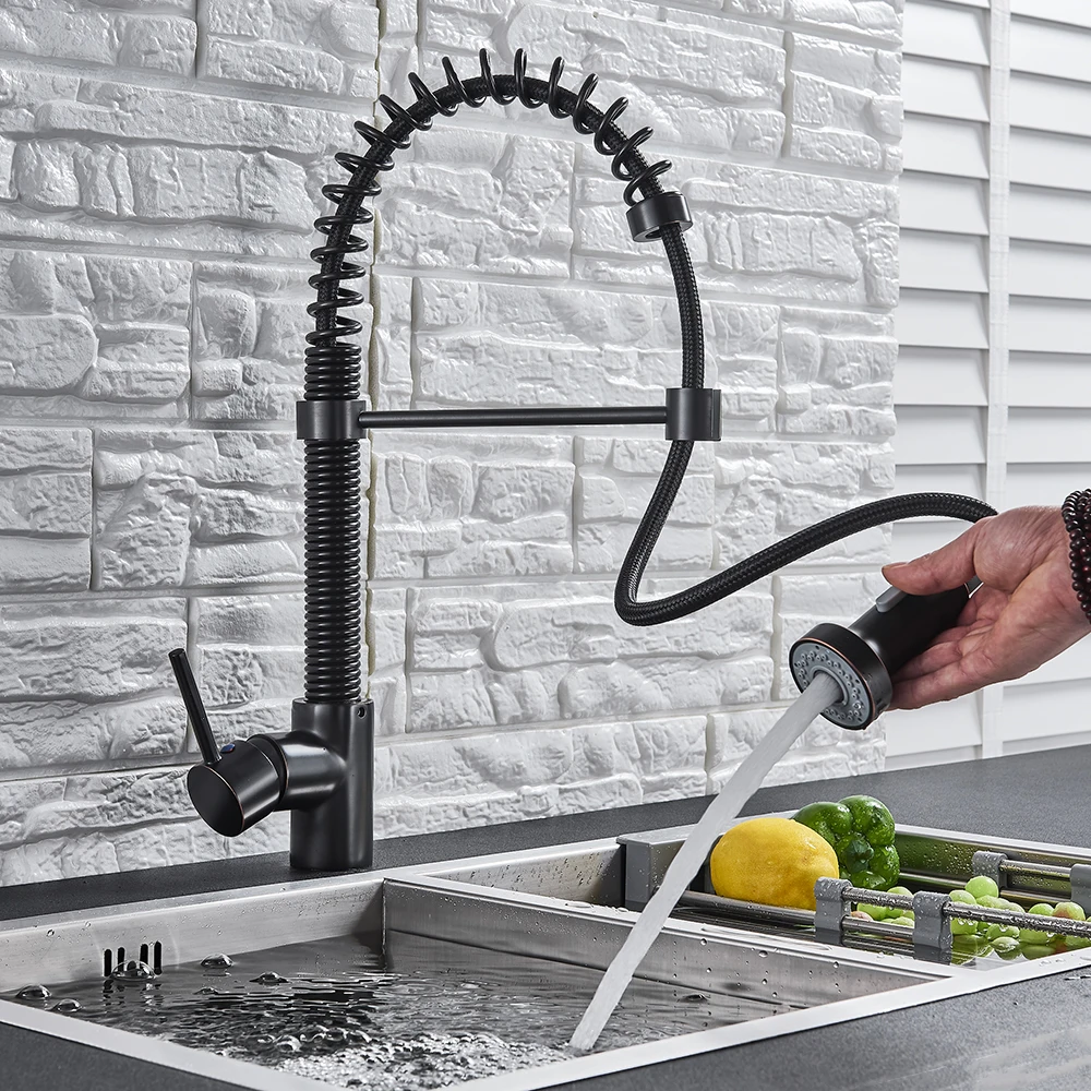 Черный бронзовый кухонный смеситель выдвижной опрыскиватель с одной ручкой смеситель для раковины кран 360 Поворотный кухонный смеситель горячей и холодной воды