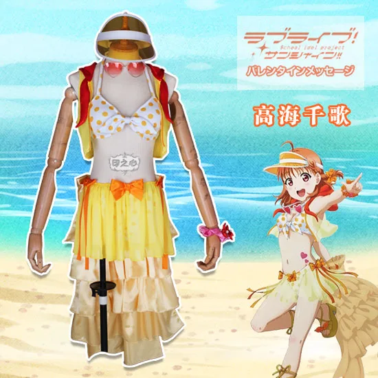 Anime Cosplay 2019 Lovelive Sunshine Aqours Takami Chika Bikini SIC12 swimsuit swimwear Summer costume A |