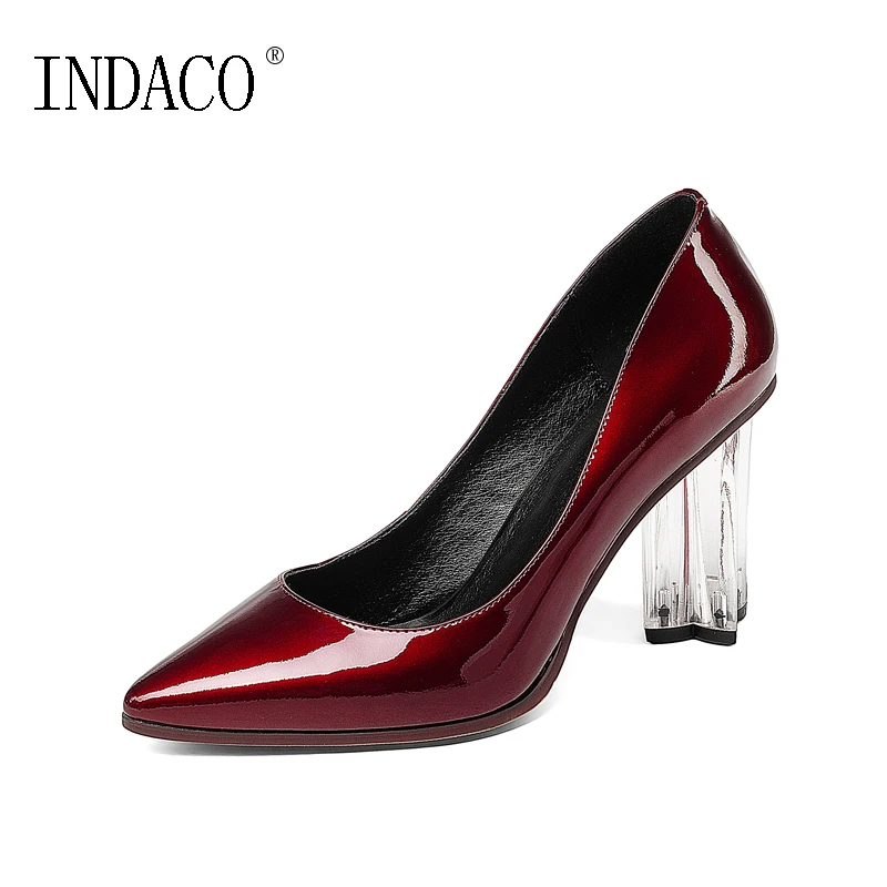 

New Leather Burgundy Black Pumps Crystal High Heel Wedding Party Shoes 8.5cm