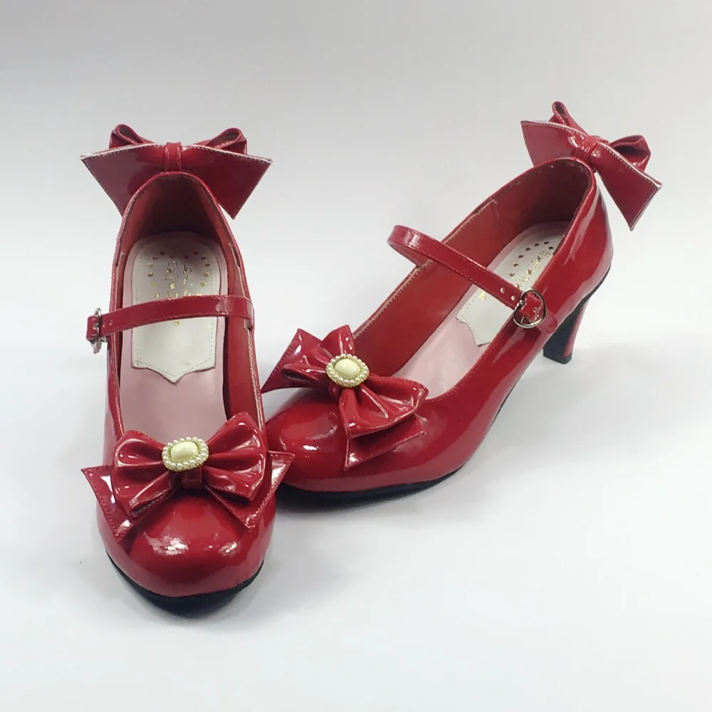 Womens-Bright-Black-Buckle-Strap-Bow-Lolita-Pumps-Thin-Heels-Princess-Cosplay-Lolita-Shoes-9
