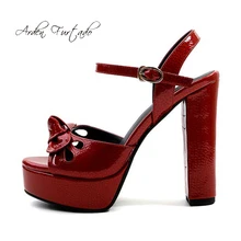 Arden Furtado/ г.; летние модные босоножки на массивном каблуке 12 см на платформе; цвет белый, красный; обувь из натуральной кожи; женская обувь с бантом-бабочкой