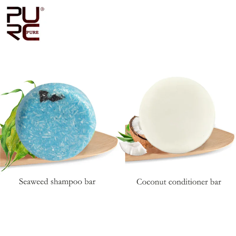 

PURC handmade seaweed hair shampoo bar and hair coconut conditioner bar organic plant extract solid hair bar hair care set