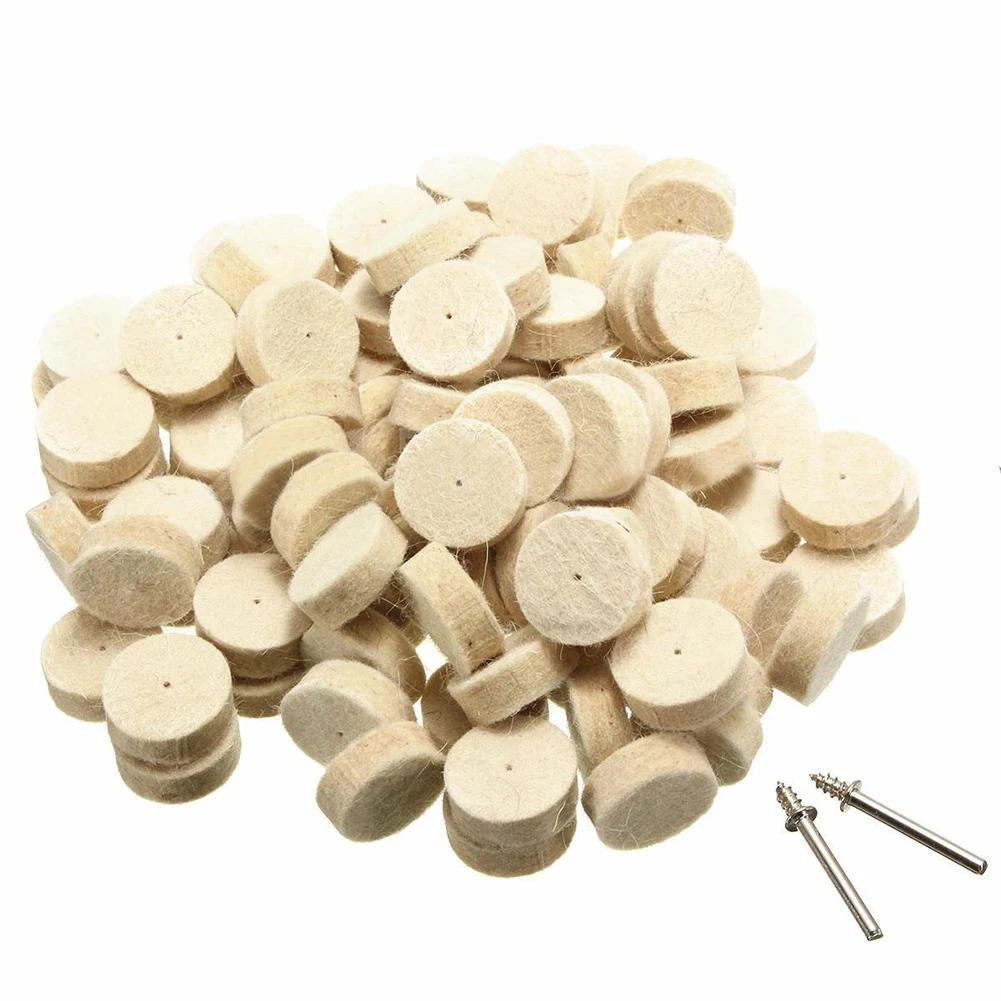 100pcs Wool Felt Polishing Buffing Round Wheel Tool + 2 Shank For Dremel Rotary 100pcs Wool Felt Polishing Buffing Round Wheel Tool + 2 Shank For Dremel Rotary
