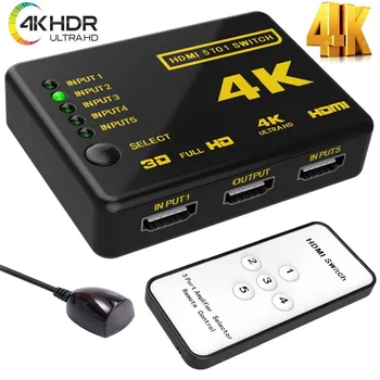 

HDMI Switch 5x1 4K*2K HD 1080P hdmi Video Switch Adapter With Hub IR Remote For HDTV DVD TV BOX PS3