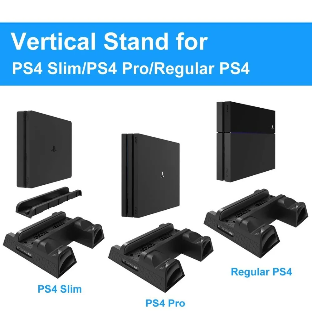 Вертикальная подставка PS4/PS4 SLIM/PS4 PRO с охлаждающим вентилятором двойной контроллер Зарядное устройство Док-станция Светодиодный индикатор для игровой консоли sony PS4