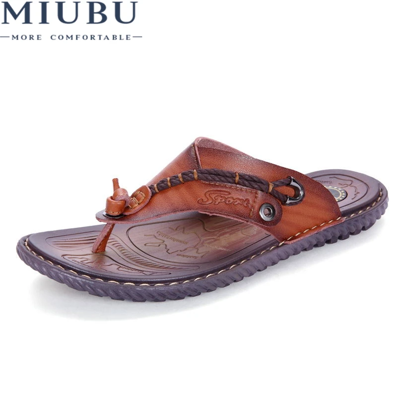 

MIUBU Luxury Brand Flip Flops Soft comfortable Microfiber Leather Slippers Beach Slipper Flip Flop Summer Shoe For Men