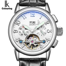 IK Week Day Date Luxury Men’s watch Automatic Mechanical Watch Genuine Leather Strap Skeleton clock Sport Military reloje hombre