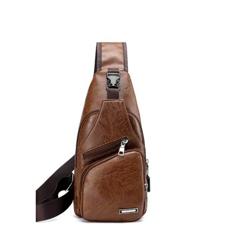 brown PU Мужская USB нагрудная сумка для путешествий, мужская сумка через плечо, сумка через плечо, сумки через плечо, диагональная посылка - Цвет: brown
