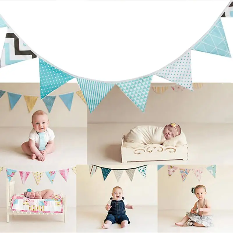 

12 Flags 3.2M Colorful Cotton Fabric Bunting Pennant Flag Banner Garland Wedding/Baby Birthday/Christmas Party Decoration