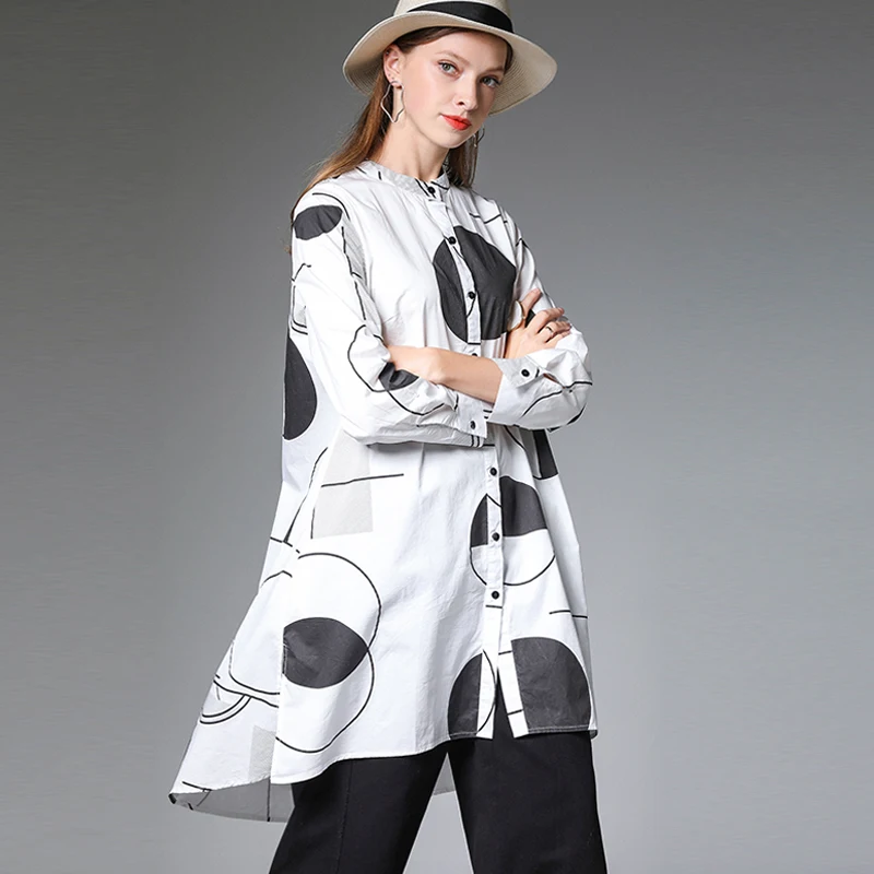 2019Autumn 100% Cotton irregular shirt mandarin