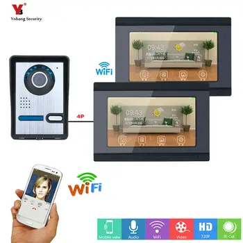 

Yobang Security 7 inch 2 Monitors Wired /Wireless Wifi Video Door Phone Doorbell Intercom System with Wired Support APP Remote