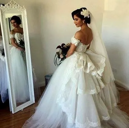 princesa vestido de bola del hombro cola desmontable vestido de boda
