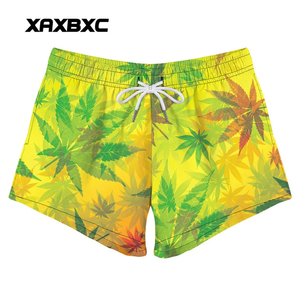 

XAXBXC 2018 New Summer Gradient Rainbow Weeds Maple Leaf Printed Lace-Up Loose Casual Beach Women Mini Shorts Female Sexy Bottom
