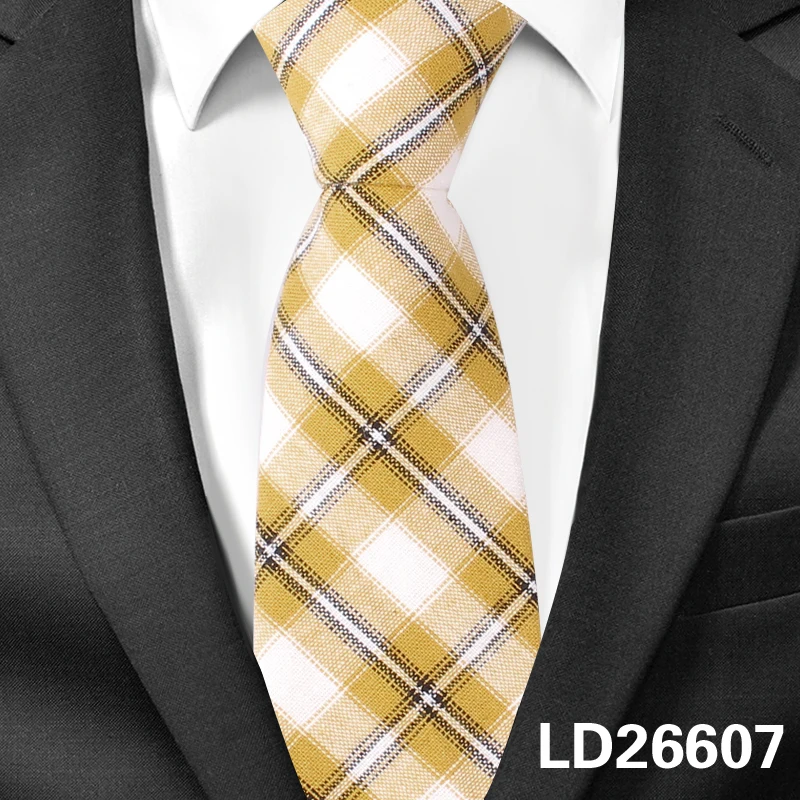 Мужской галстук клетчатые хлопковые галстуки для мужчин повседневные полосатые тонкие галстуки для Свадьба Вечерние 6 см ширина обтягивающие Галстуки для жениха Gravatas - Цвет: LD26607