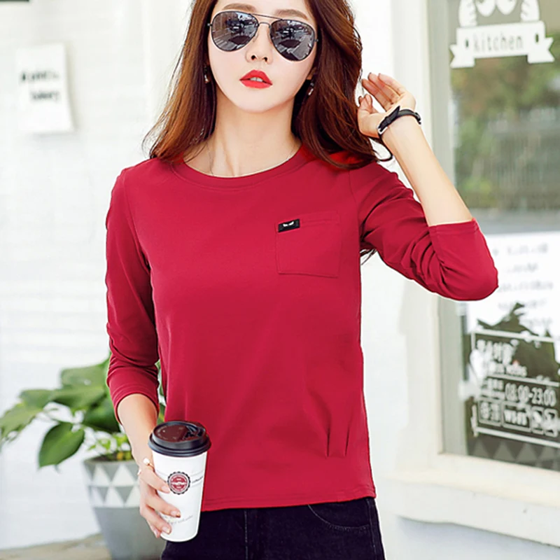 

Shintimes Tops For Women 2018 Autumn Women Cotton Bts Tshirt Long Sleeve kawaii T shirt Plus Size Clothes Camiseta Feminina
