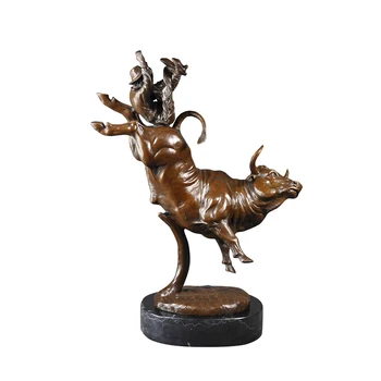 

ArtsHom DS-248 Animal Statue Bronze Angry Bull and Cowboy Sculpture Small Size Cow Figurines For Desk Decoration