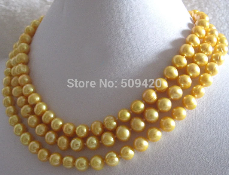 

Free Shipping 50" 7-9mm Golden Freshwater Pearl Necklace Jewelry