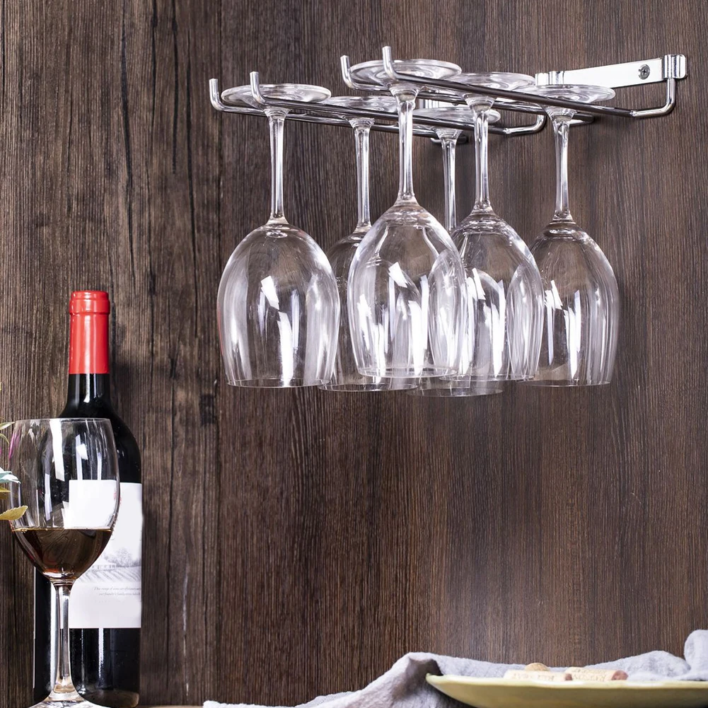 

Hanging Metal Wine Cup Stemware Rack Champagne Plated Wine Glass Cup Bottle Goblet Inverted Holder Kitchen Wall Mount Wine Rack