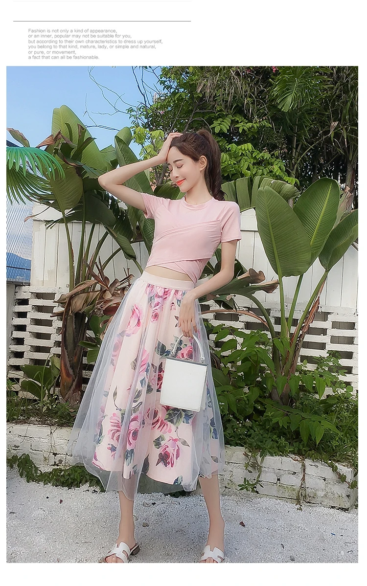 Amolapha Женская Асимметричная футболка+ сетчатые юбки костюмы с бантом однотонные Топы винтажные цветочные юбки наборы для элегантной женщины