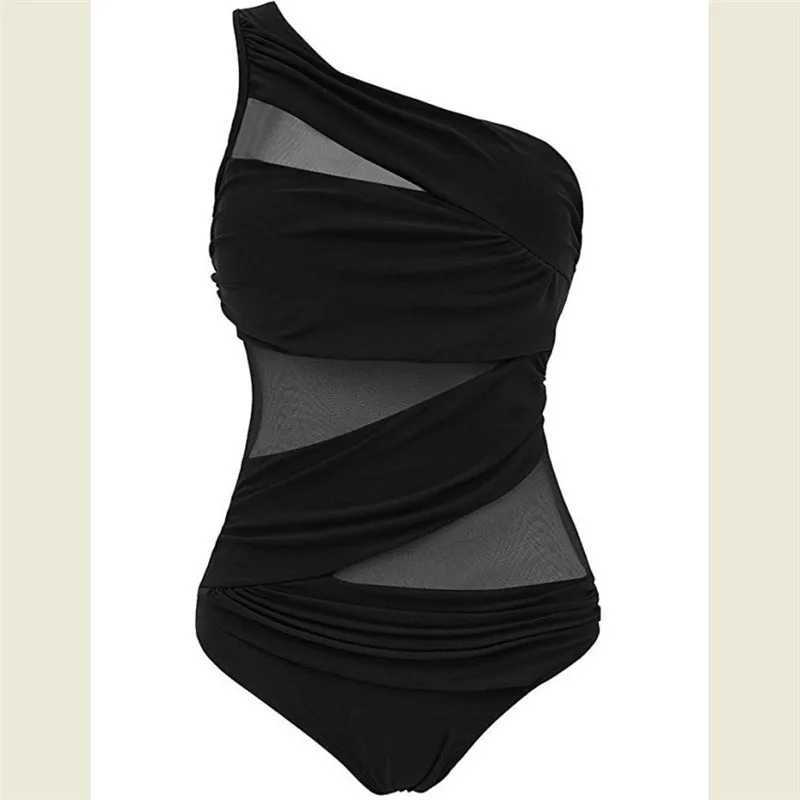 

2019 Sexy One Piece Swimsuit Women One Shoulder Bandage Plus Size M-4XL Black Blue Red Swimwear Women Bathing Suits Swimming Set