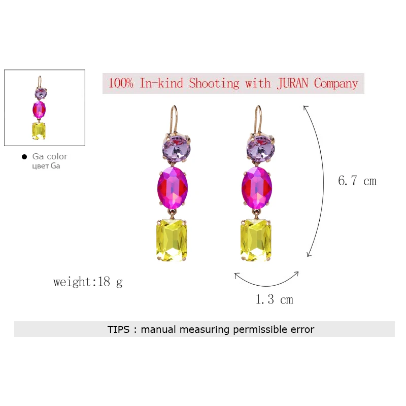 JURAN, высококачественные серьги-капли с блестящими кристаллами для женщин и девочек, разноцветные стразы, висячие серьги, свадебные вечерние ювелирные изделия