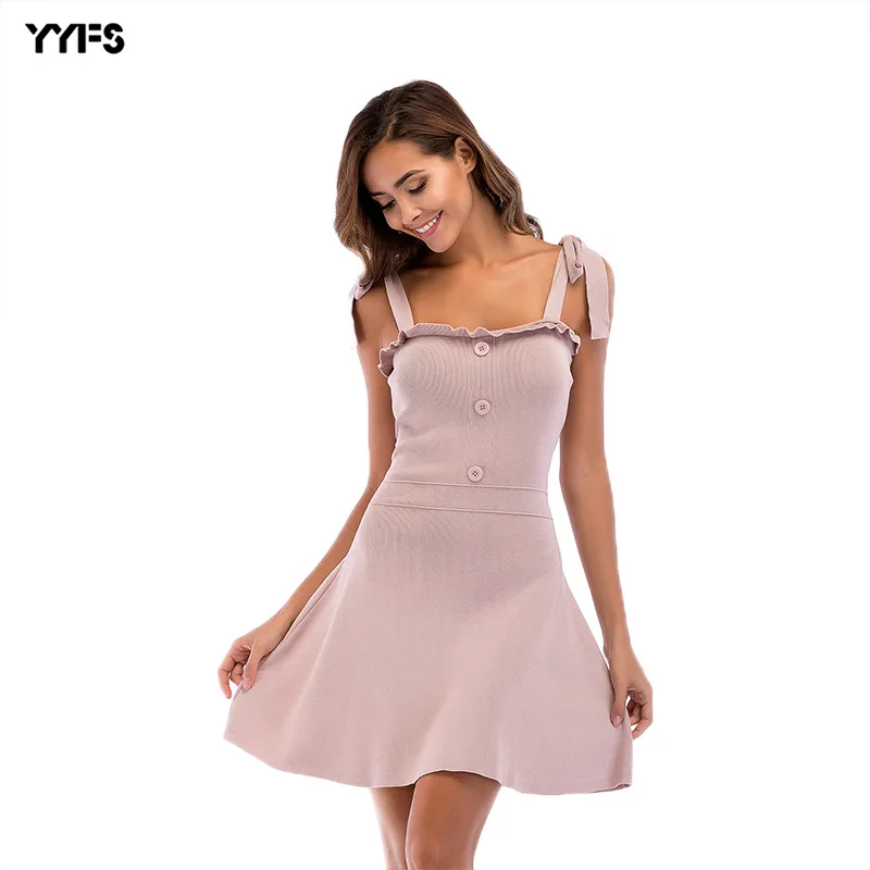 

Summer Women Dress Knitted Cotton Dresses Sexy Club Spaghetti Strap Women Bodycon Bandage Slim Mini Short Dress 2019 Red