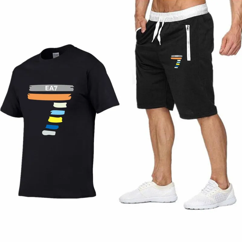 

#7 Two Piece Set Men Short Sleeve T Shirt Cropped Top+Shorts Men's Tracksuits New Causal 2019 Sportswear Tops Short Trousers