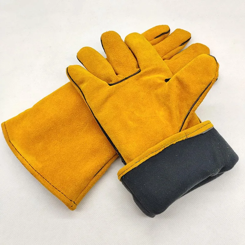 

Black Welders Gloves Cow Split Leather Factory Gardening Welding Wood Stove Work Gloves Heat Resistant