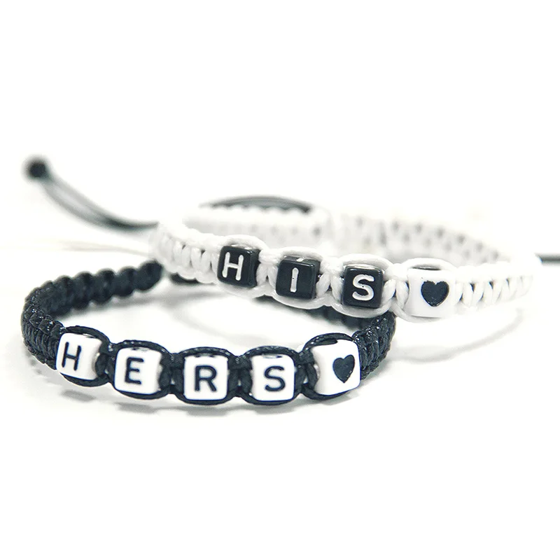Браслеты для пар украшения из веревочных цепочек с надписью His и Her Love белого